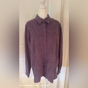Light Purple Suede Button Down Shirt w/ Embroidered Detailing